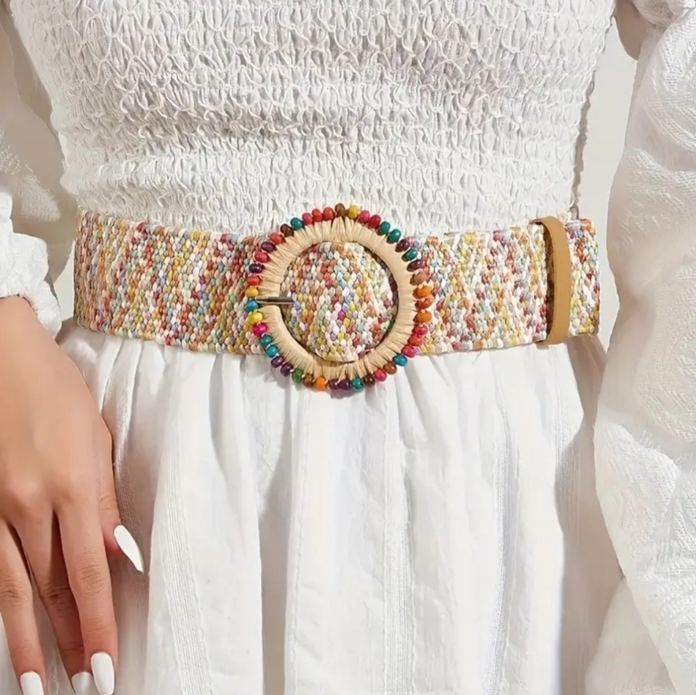 Chic Colorful Boho Staw Buckle Belt